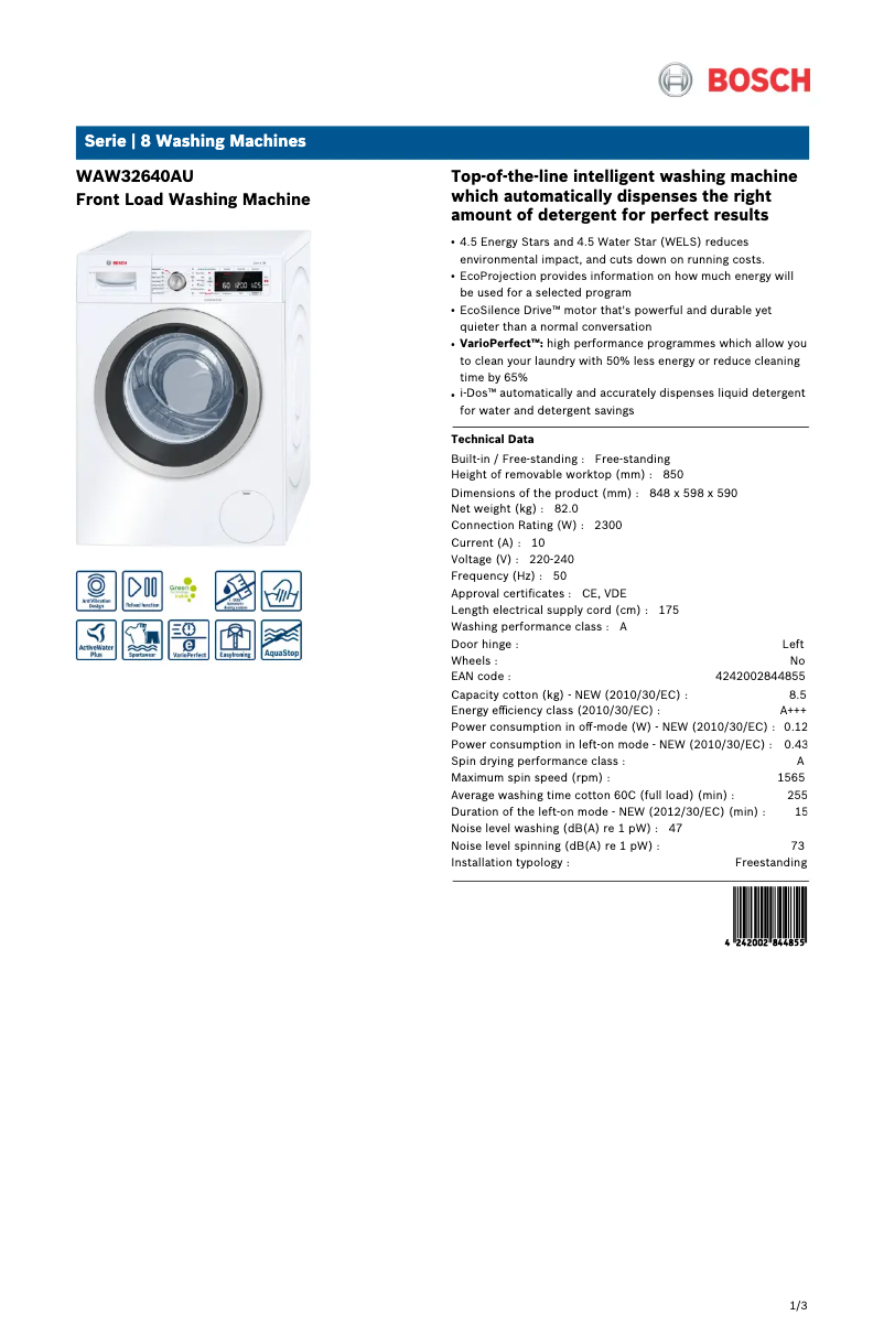 Image de la première page du manuel de l'appareil WAW32640AU