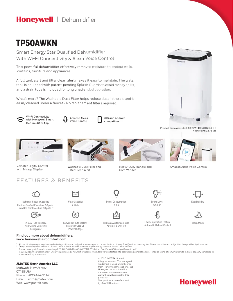 Page 1 de la notice Fiche technique Honeywell TP50AWKN