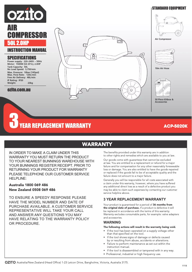 Image de la première page du manuel de l'appareil ACP-5020K