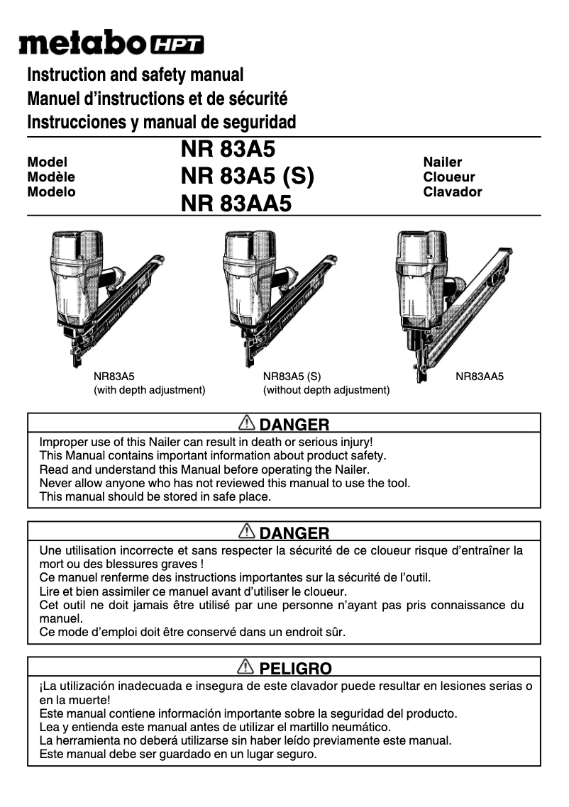 Page 1 de la notice Manuel utilisateur Metabo NR83A5