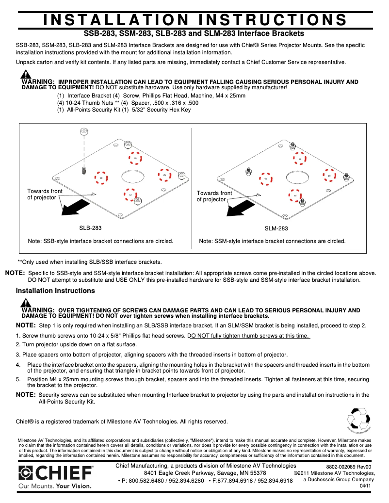 Page n°1 - Manuel utilisateur Chief SLM283