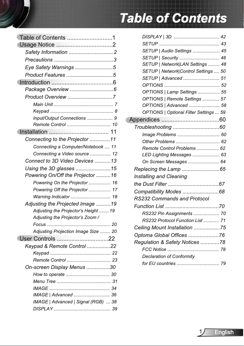 Page 1 de la notice Manuel utilisateur Optoma X402