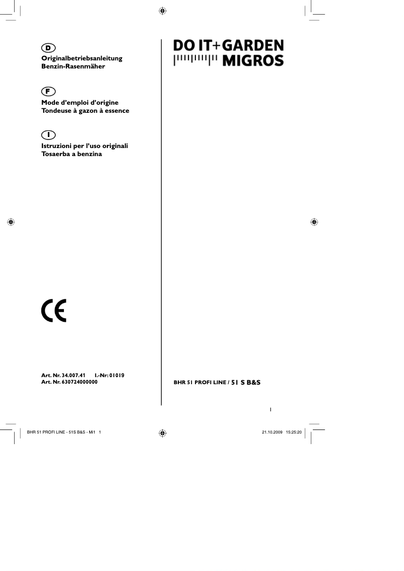 Page 1 de la notice Manuel utilisateur Do It + Garden BHR 51