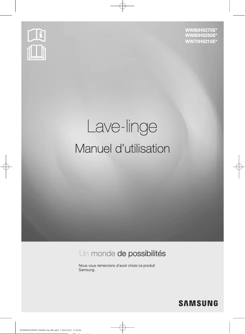 Page 1 de la notice Manuel utilisateur Samsung WW80H5270EW