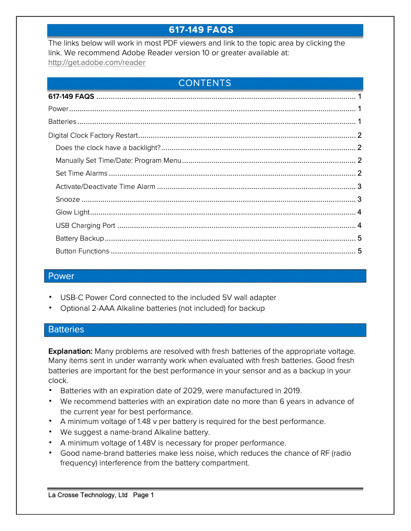 Page 1 de la notice FAQ La Crosse Technology 617-149