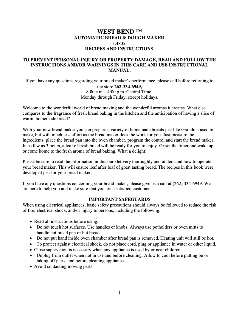 Page 1 de la notice Manuel utilisateur WestBend 41061Z