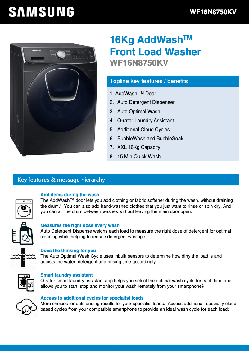 Image de la première page du manuel de l'appareil WF16N8750KV