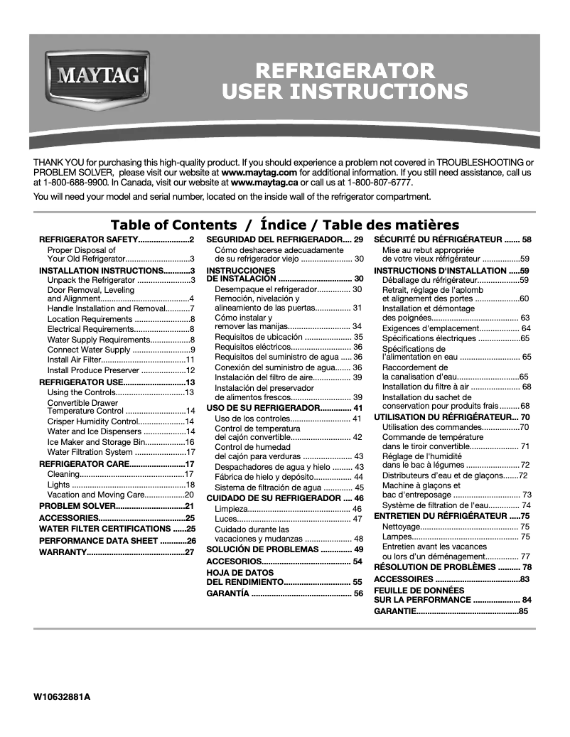 Page n°1 - Manuel utilisateur Maytag MSB26C6MDM