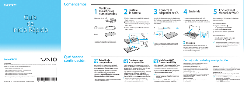 Página 1 del manual Guía de instalación Sony Vaio VPCY21EFX