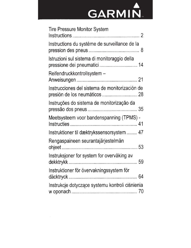 Image de la première page du manuel de l'appareil Tire Pressure Monitor