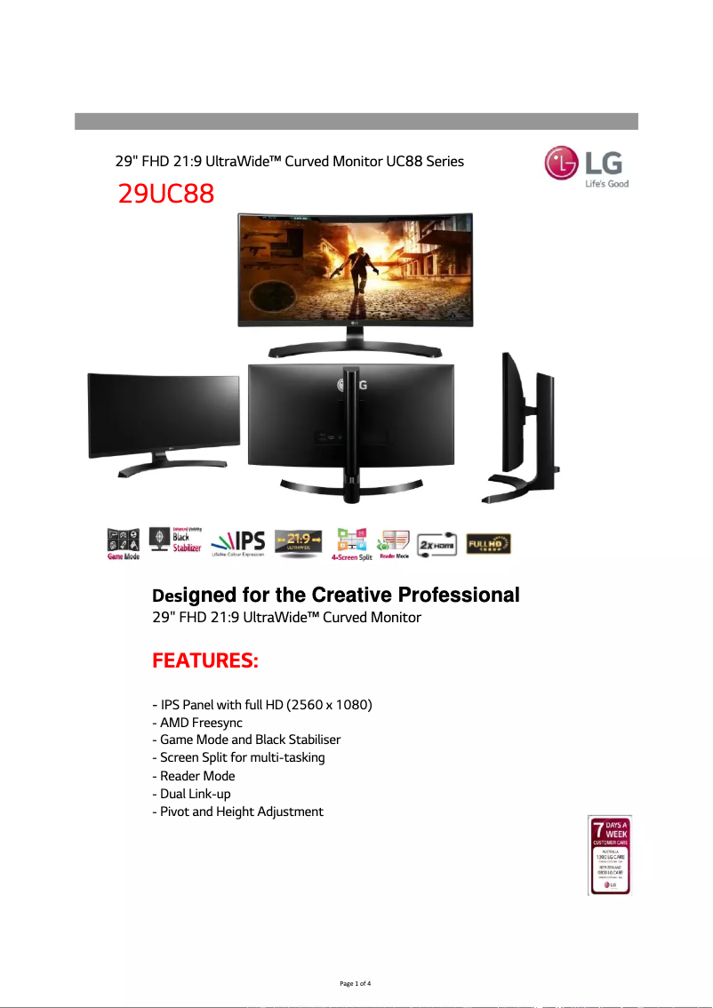 Page n°1 - Fiche technique LG 29UC88-B