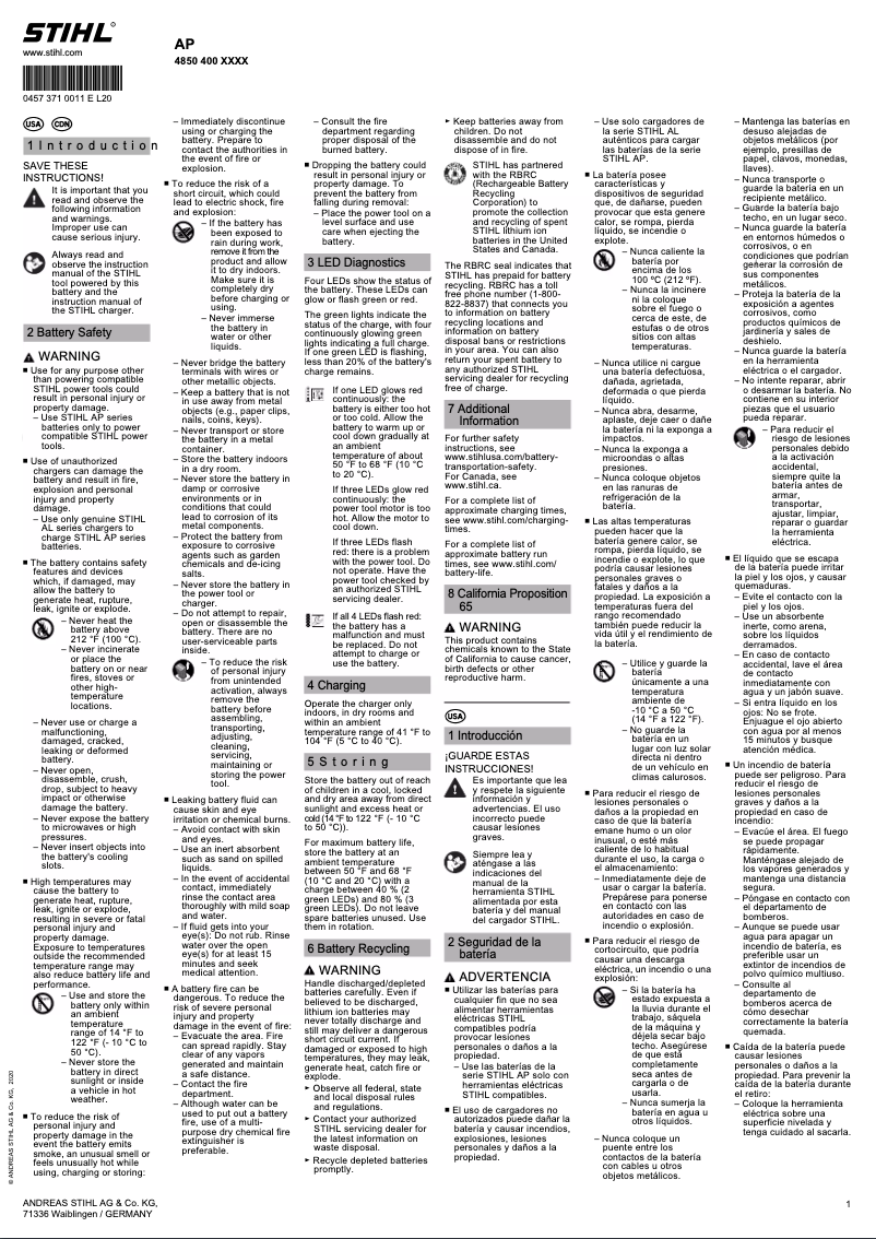 Page 1 de la notice Manuel utilisateur Stihl AP 300