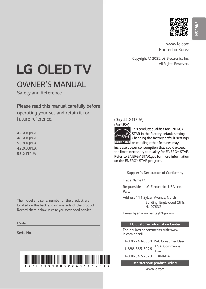 Image de la première page du manuel de l'appareil 48LX1QPUA