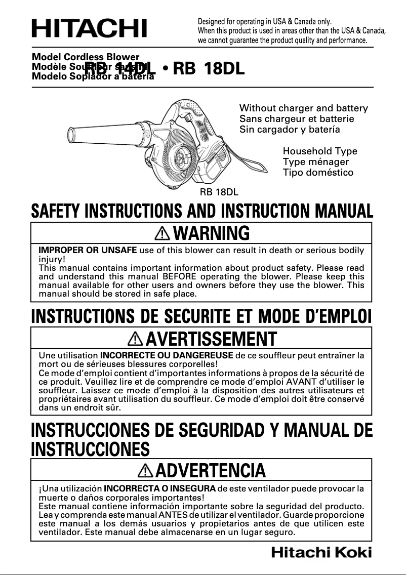 Page 1 de la notice Manuel utilisateur Hitachi RB 14DL