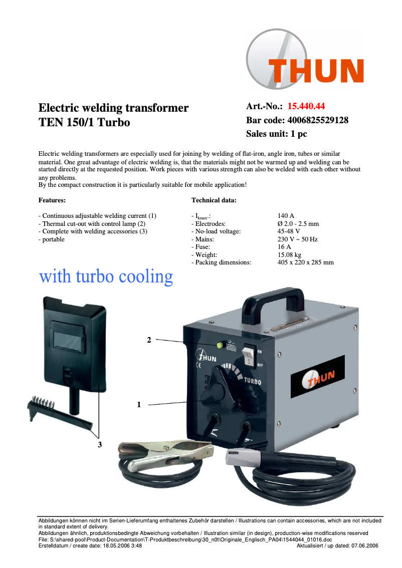 Page 1 de la notice Manuel utilisateur THUN TEN 150/1 Turbo