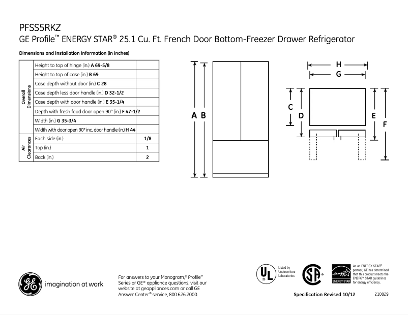 Page n°1 - Fiche technique GE PFSS5RKZSS