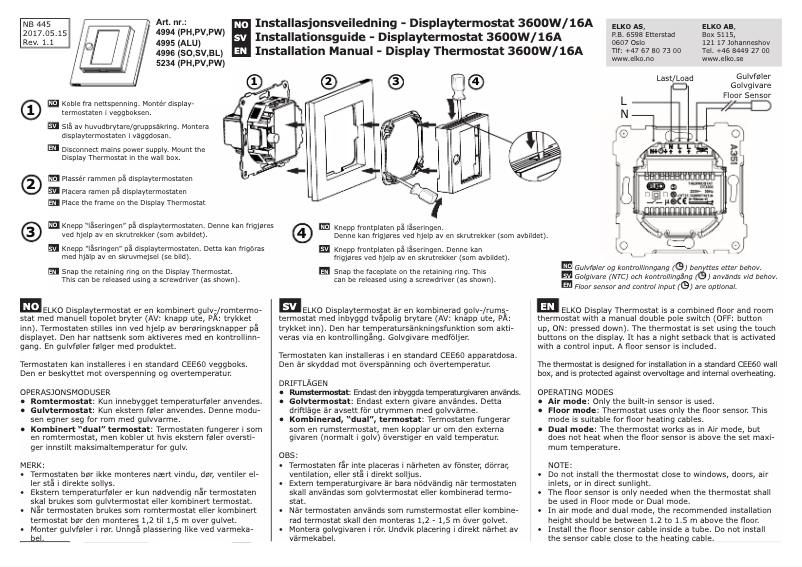 Page 1 de la notice Manuel utilisateur ELKO RS Touch