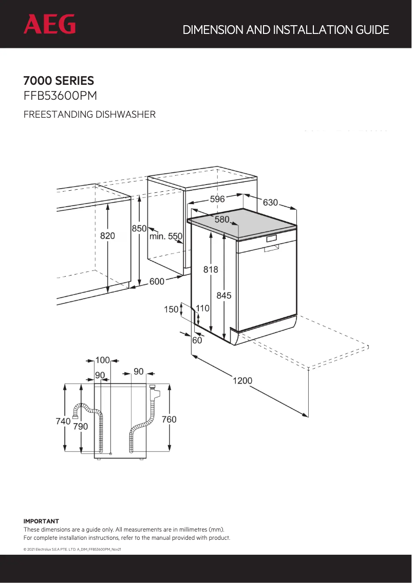 Page 1 de la notice Guide d'installation AEG FFB53600PM