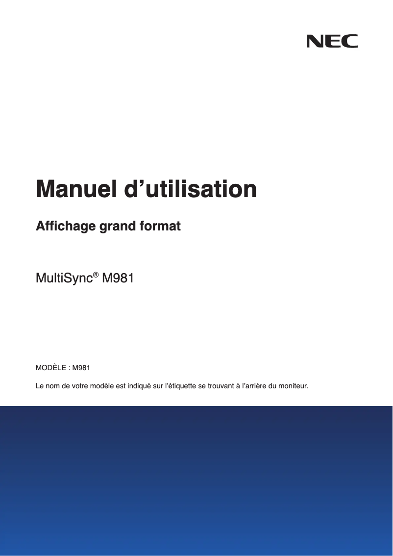 Page 1 de la notice Manuel utilisateur NEC MultiSync M981