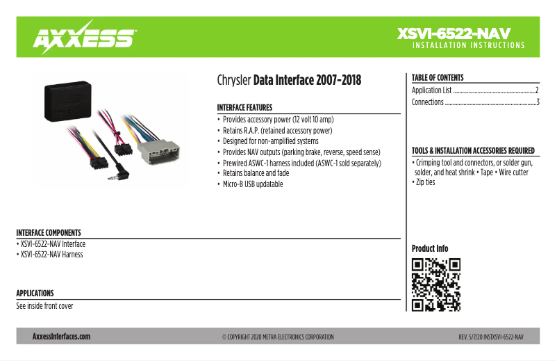 Page n°1 - Manuel utilisateur Metra XSVI-6522-NAV
