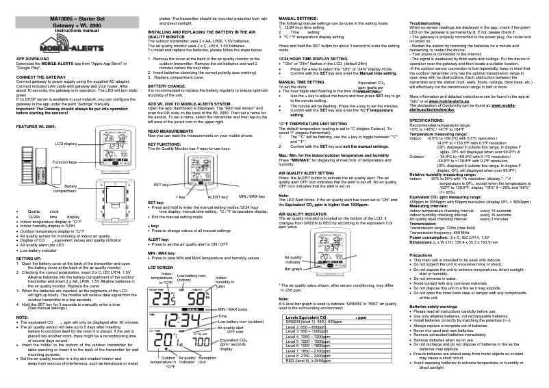 Page 1 de la notice Manuel utilisateur Techno Line MA 10005