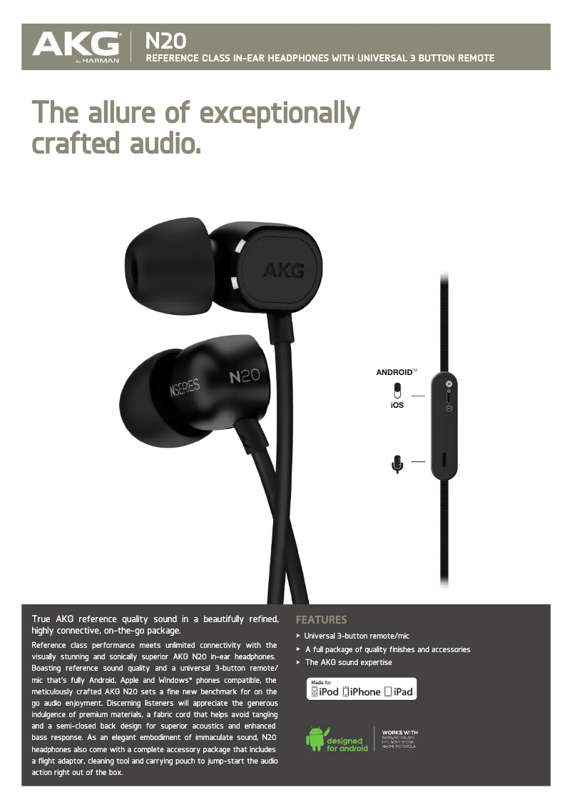 Page 1 de la notice Fiche technique AKG N20U