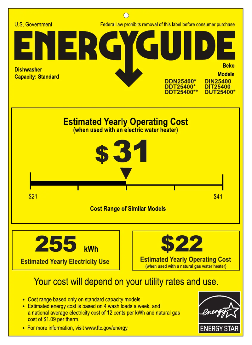 Page 1 de la notice Label énergétique Beko DUT25400X