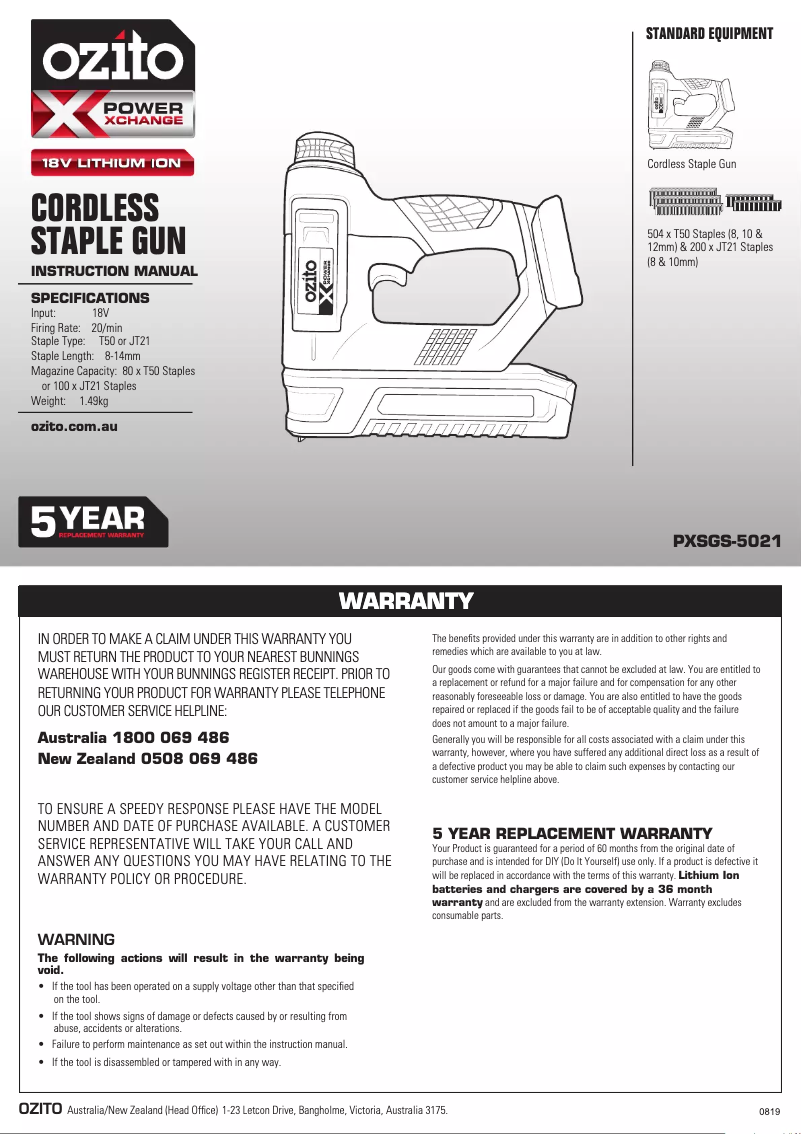 Page n°1 - Manuel utilisateur Ozito PXSGS-5021