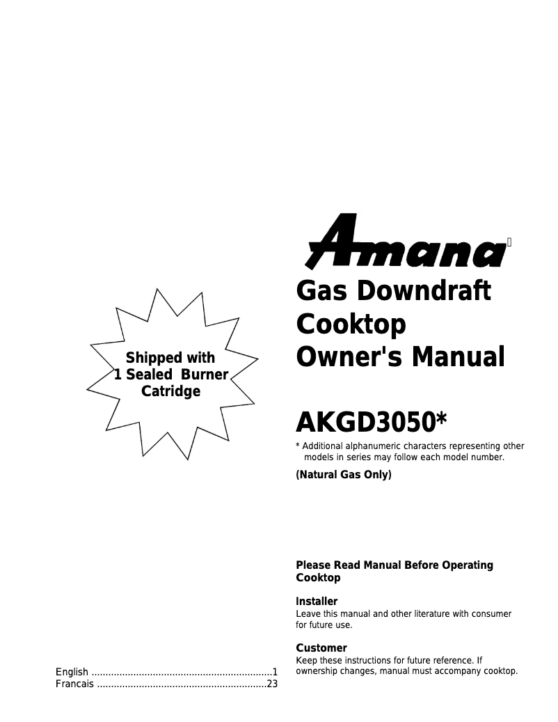 Page n°1 - Manuel utilisateur Amana AKGD3050CC