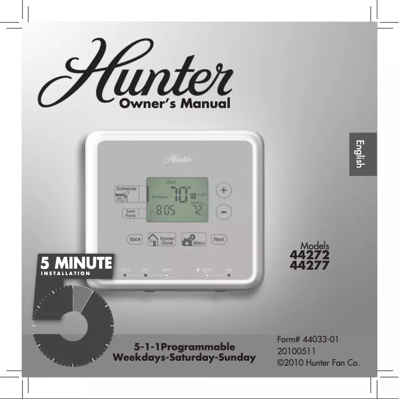 Page n°1 - Manuel d'utilisation et d'entretien Hunter 44272