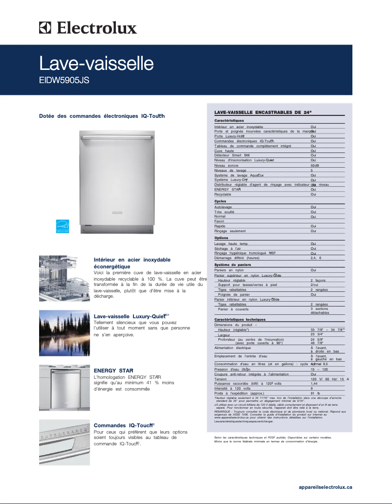 Página 1 del manual Ficha técnica Electrolux EIDW5905JS