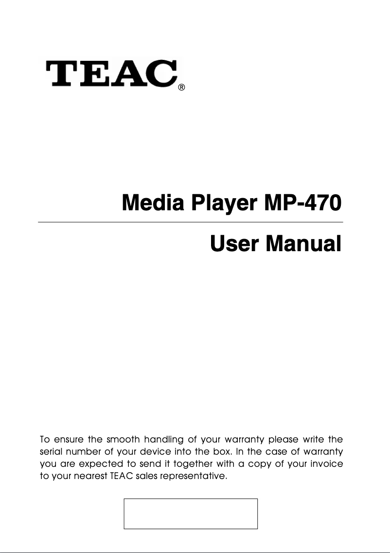Page n°1 - Manuel utilisateur Teac MP-470