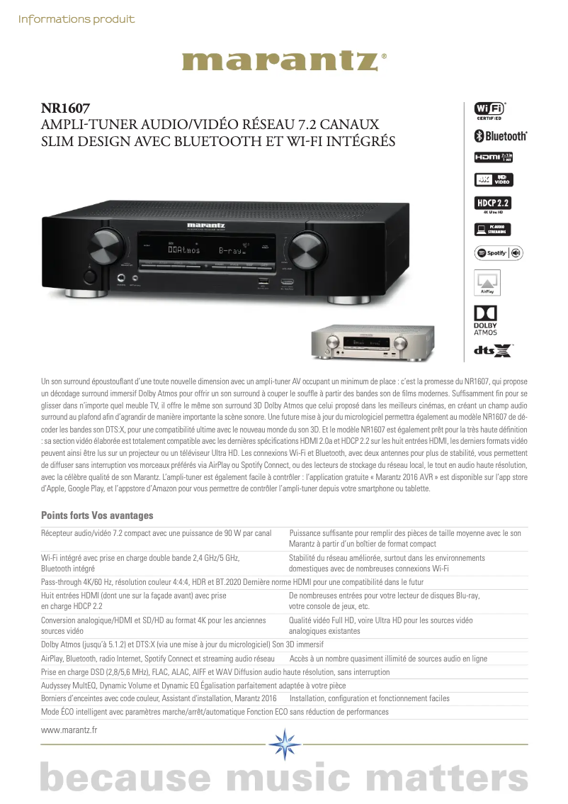 Página 1 del manual Ficha técnica Marantz NR1607