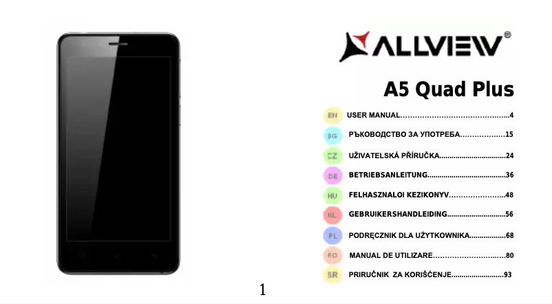 Page 1 de la notice Manuel utilisateur Allview A5 Quad Plus