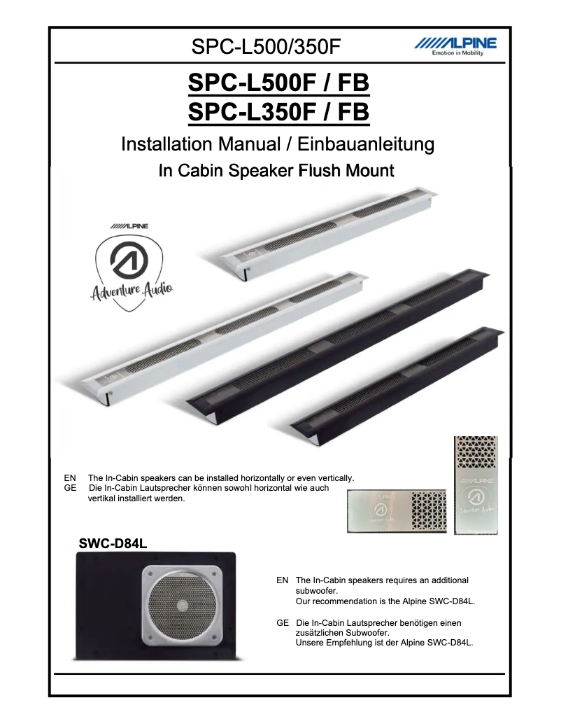 Page 1 de la notice Manuel utilisateur Alpine SPC-L350F
