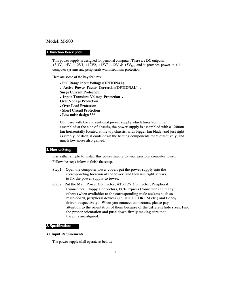 Page 1 de la notice Manuel utilisateur CoolMax M-500B