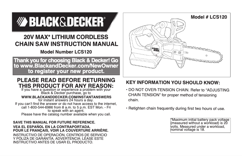 Page 1 de la notice Manuel utilisateur Black & Decker LCS120