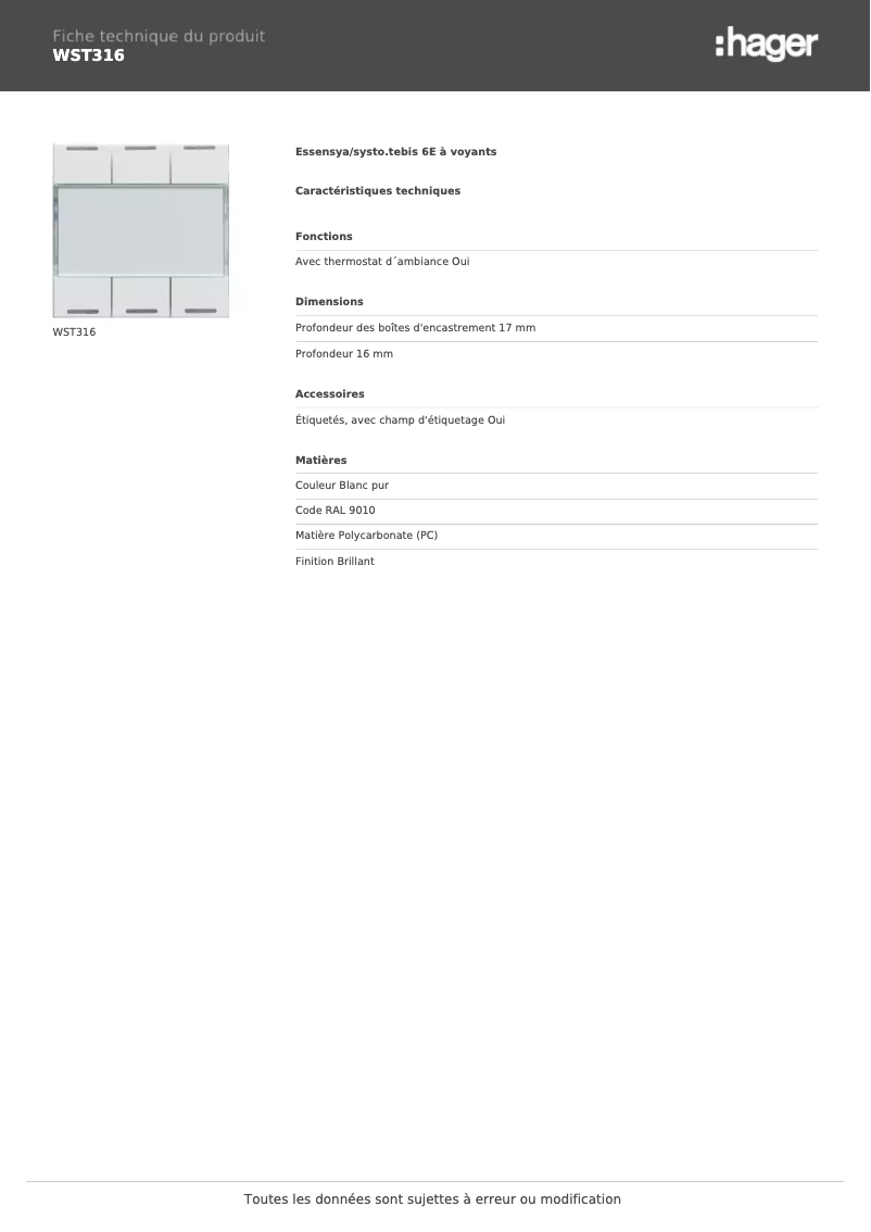 Image de la première page du manuel de l'appareil WST316