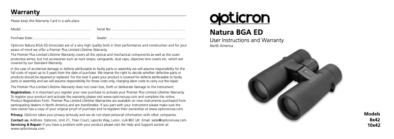 Page 1 de la notice Manuel utilisateur Opticron Natura ED