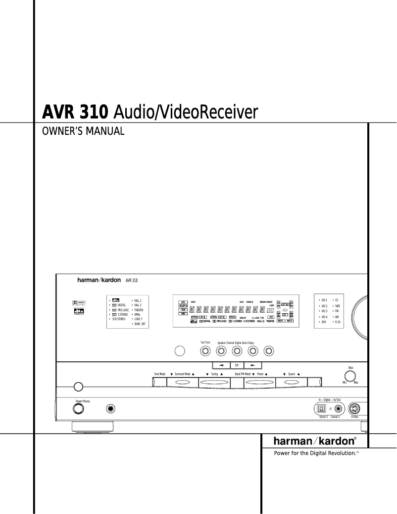 Page n°1 - Manuel utilisateur Harman Kardon AVR 310