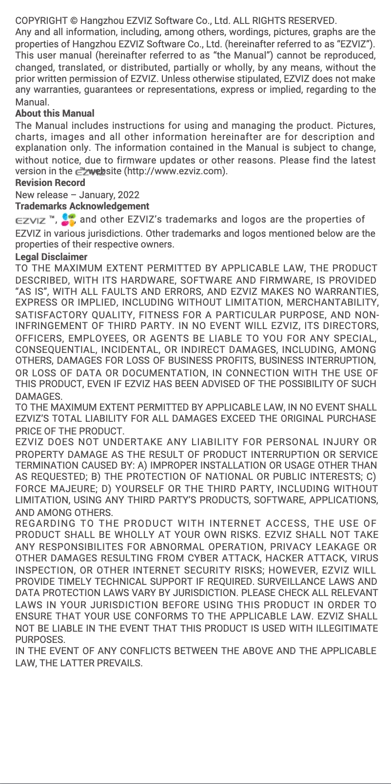 Page 1 de la notice Manuel utilisateur EZVIZ C8PF