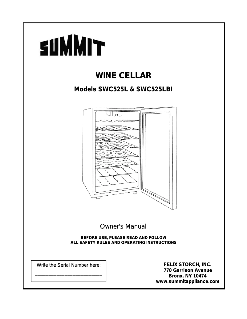 Page n°1 - Manuel utilisateur Summit SWC525LBIHV