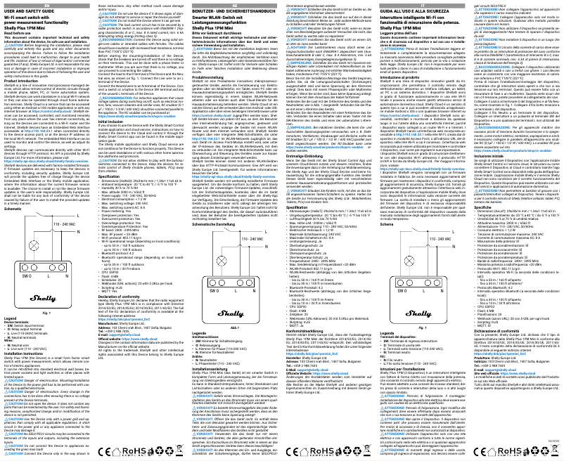 Page 1 de la notice Manuel utilisateur Shelly Plus 1PM Mini