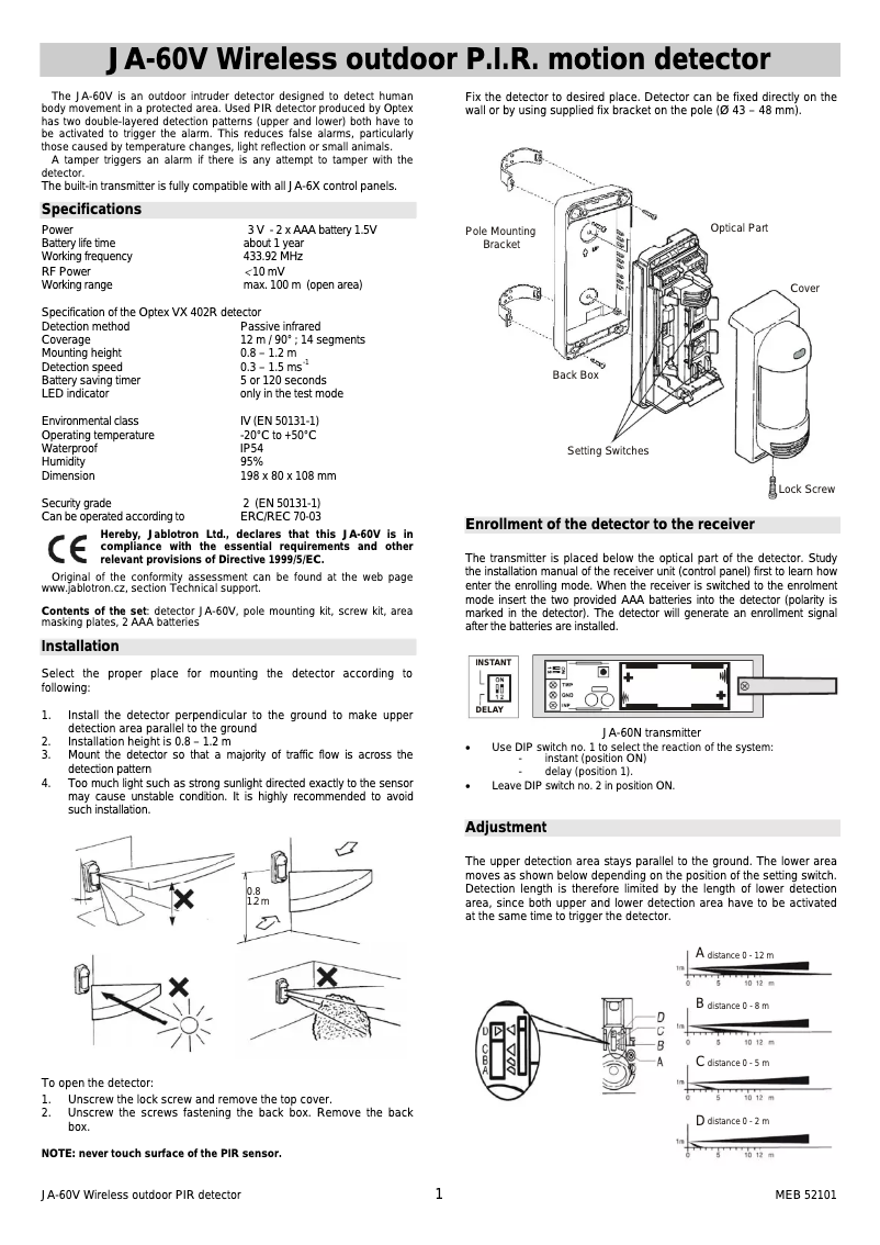 Page 1 de la notice Manuel utilisateur Joblotron JA-60V