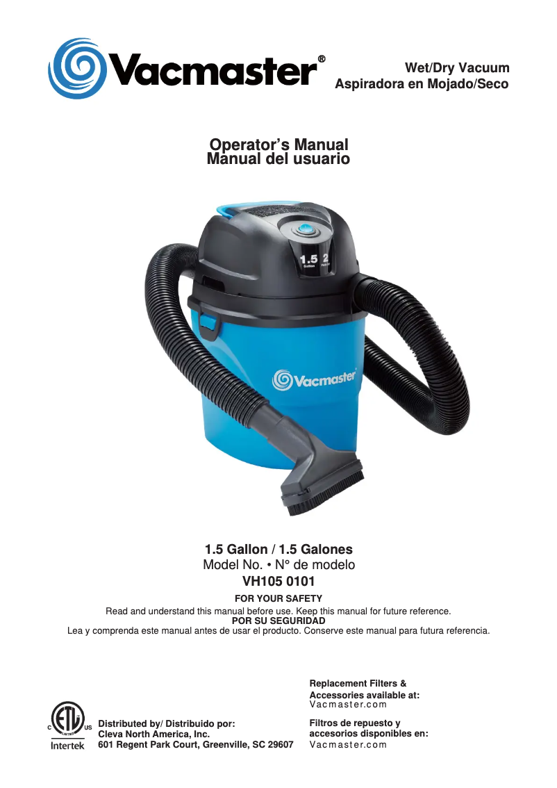 Page n°1 - Manuel utilisateur Vacmaster VH105 0101