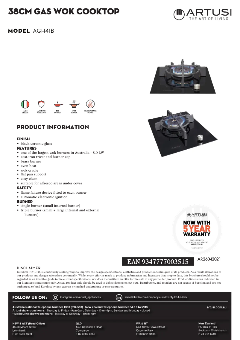 Page n°1 - Fiche technique Artusi AGH41B