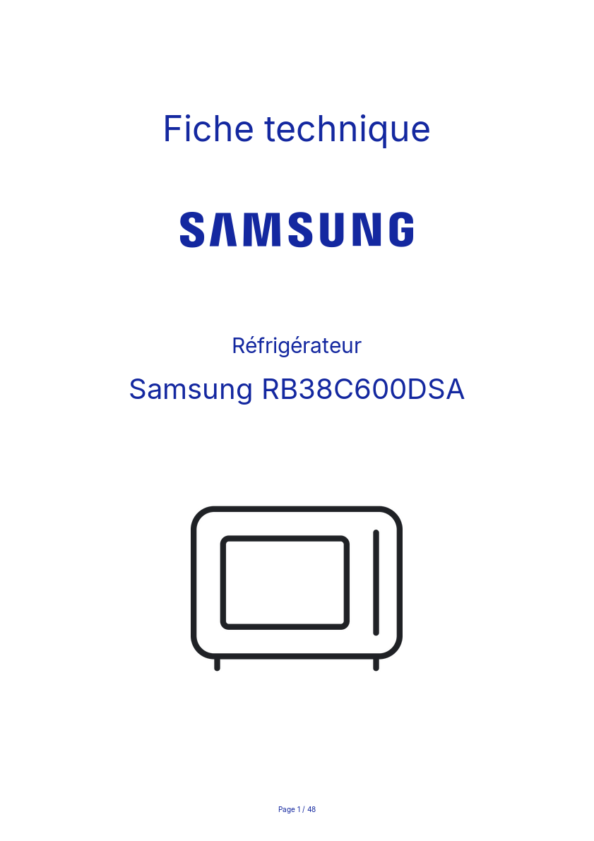 Page n°1 - Fiche technique Samsung RB38C600DSA