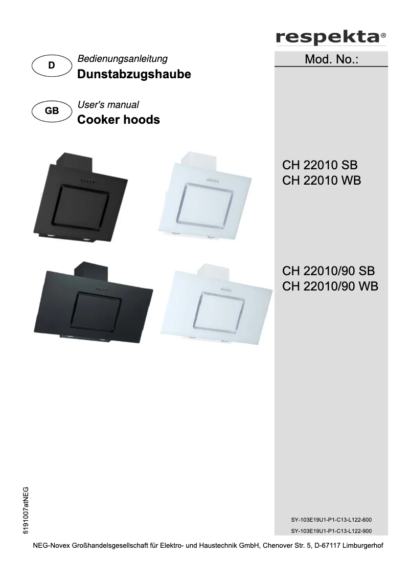 Page 1 de la notice Manuel utilisateur Respekta Svea CH22010WB