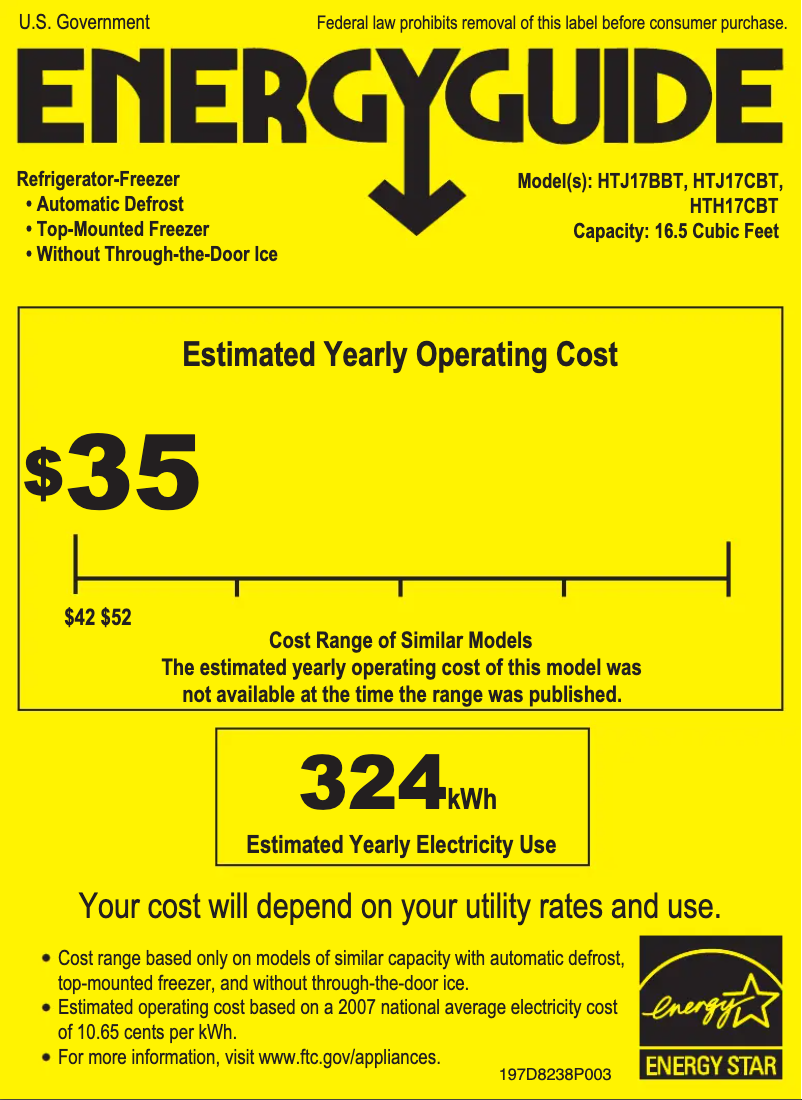 Page 1 de la notice Label énergétique Hotpoint HTJ17CBTSA