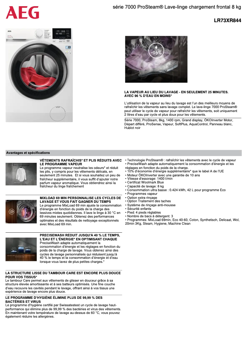 Página 1 del manual Ficha técnica AEG LR73XR844